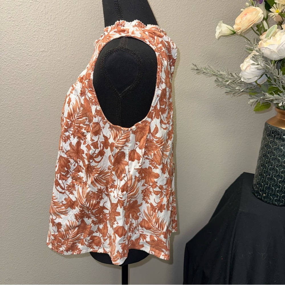ANA Floral Sleeveless Boho Blouse Ruffle Neck Lightweight Cotton - Picture 2 of 7